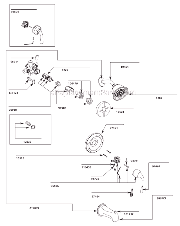 Moen T2442P Tub and Shower Faucet Page A Diagram