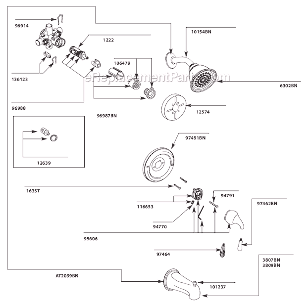 Moen T2444BN Tub and Shower Faucet Page A Diagram