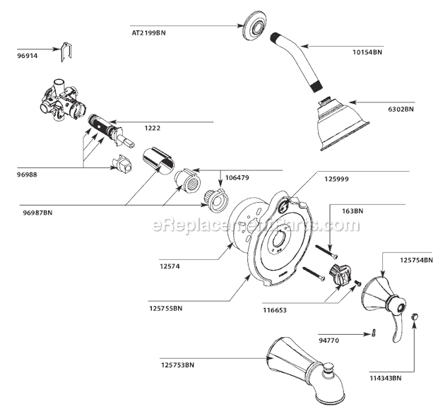 Moen T2502BN Tub and Shower Faucet Page A Diagram