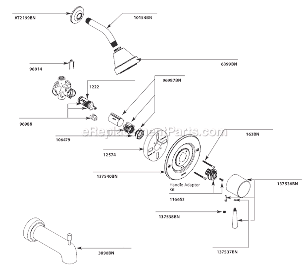 Moen T2701BN Tub and Shower Faucet Page A Diagram