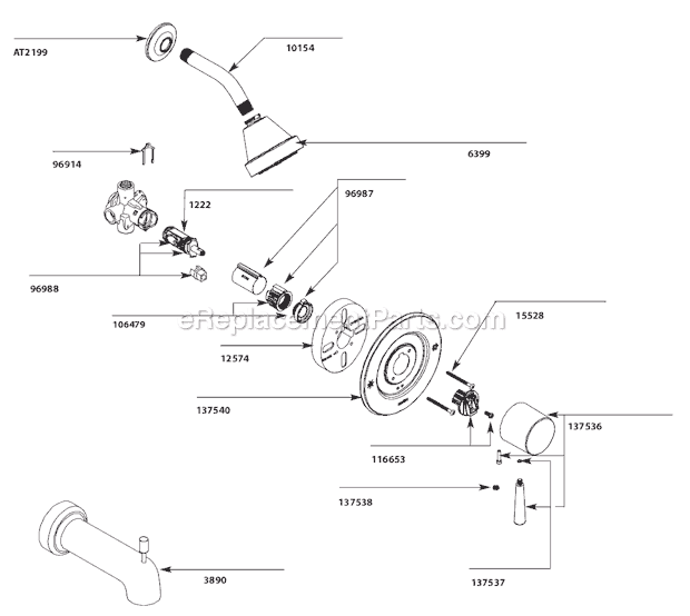 Moen T2701 Tub and Shower Faucet Page A Diagram