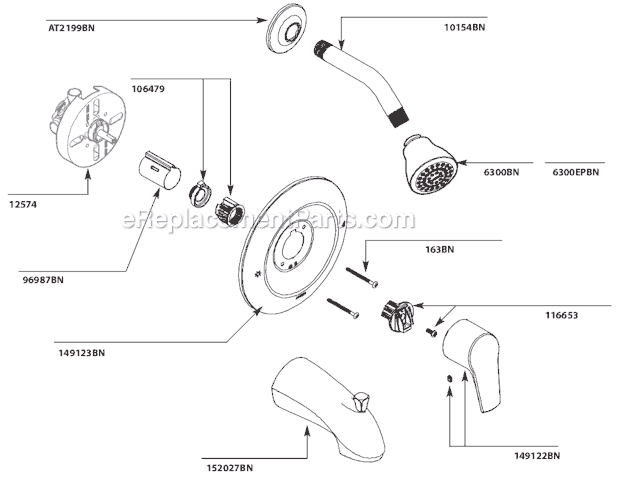 Moen T2801BN Tub and Shower Faucet Page A Diagram