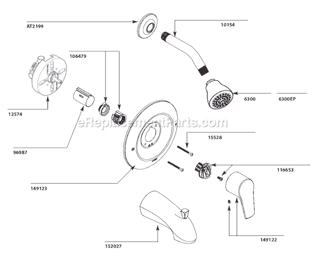 Moen T2801 Tub and Shower Faucet Page A Diagram