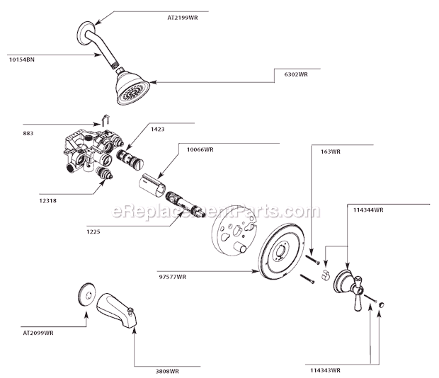 Moen T3111WR Tub and Shower Faucet Page A Diagram