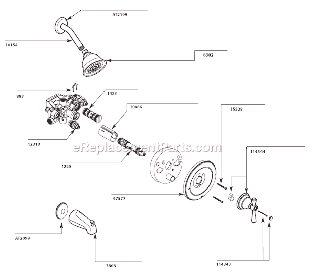 Moen T3111 Tub and Shower Faucet Page A Diagram