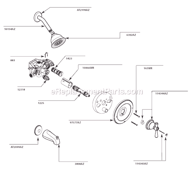 Moen T3112AZ Tub and Shower Faucet Page A Diagram