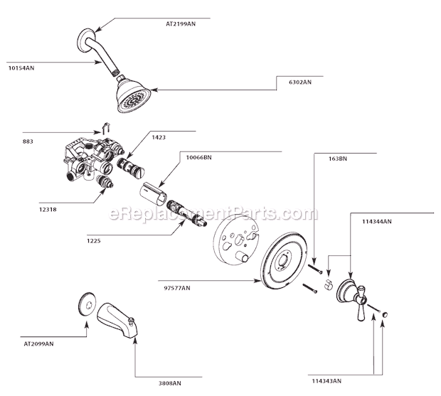 Moen T3113AN Tub and Shower Faucet Page A Diagram