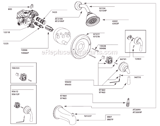 Moen T3124CP Tub and Shower Faucet Page A Diagram