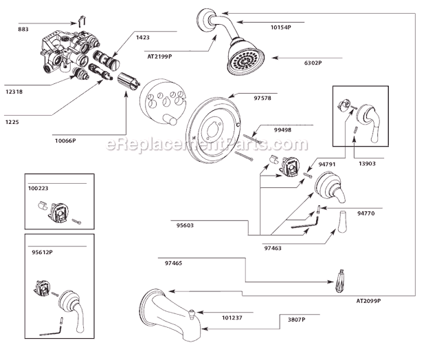Moen T3124P Tub and Shower Faucet Page A Diagram