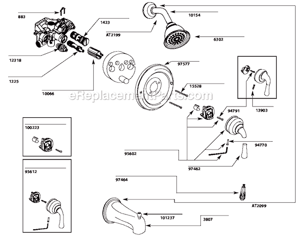 Moen T3124 Tub and Shower Faucet Page A Diagram