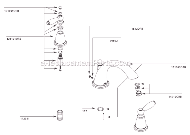 Moen T4943ORB Tub and Shower Faucet Page A Diagram