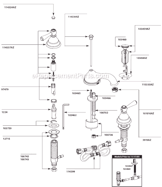 Moen T6105AZ Bathroom Faucet Page A Diagram