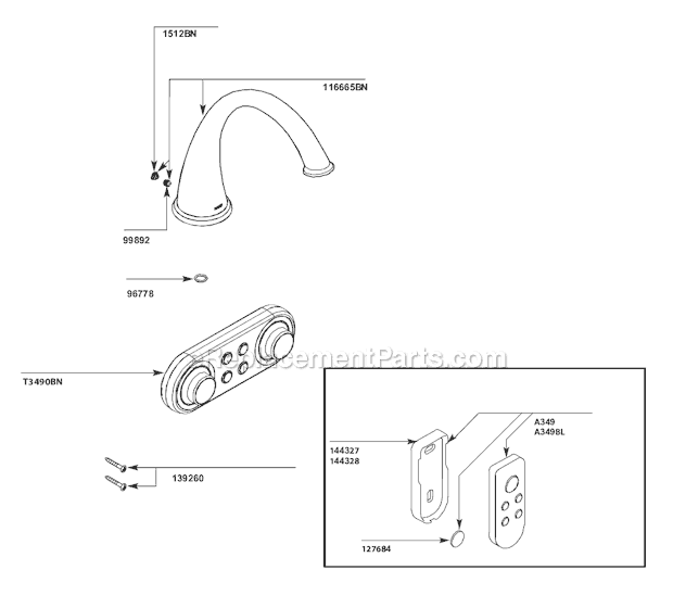 Moen T9211BN Tub and Shower Faucet Page A Diagram