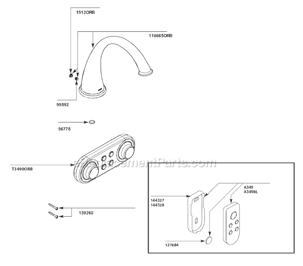 Moen T9211ORB Tub and Shower Faucet Page A Diagram