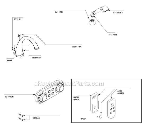 Moen T9212BN Tub and Shower Faucet Page A Diagram