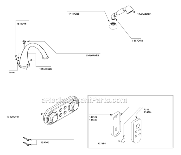 Moen T9212ORB Tub and Shower Faucet Page A Diagram