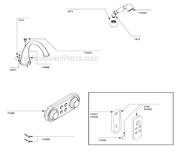 Moen T9212 Tub and Shower Faucet Page A Diagram