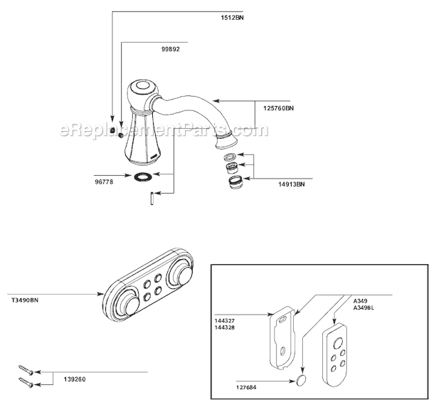 Moen T9321BN Tub and Shower Faucet Page A Diagram