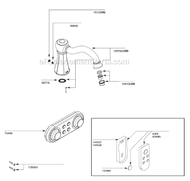 Moen T9321ORB Tub and Shower Faucet Page A Diagram