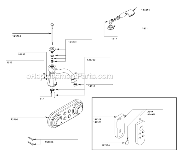 Moen T9322 Tub and Shower Faucet Page A Diagram