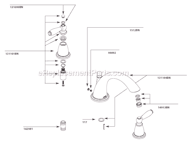 Moen T933BN Tub and Shower Faucet Page A Diagram