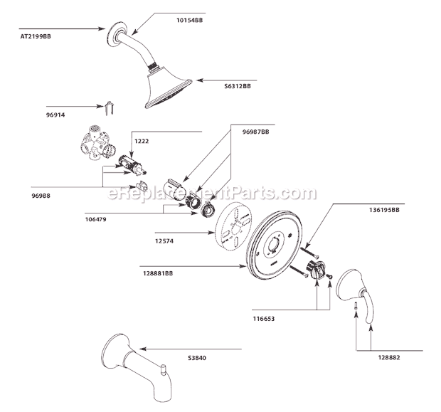 Moen TS2141BB Tub and Shower Faucet Page A Diagram