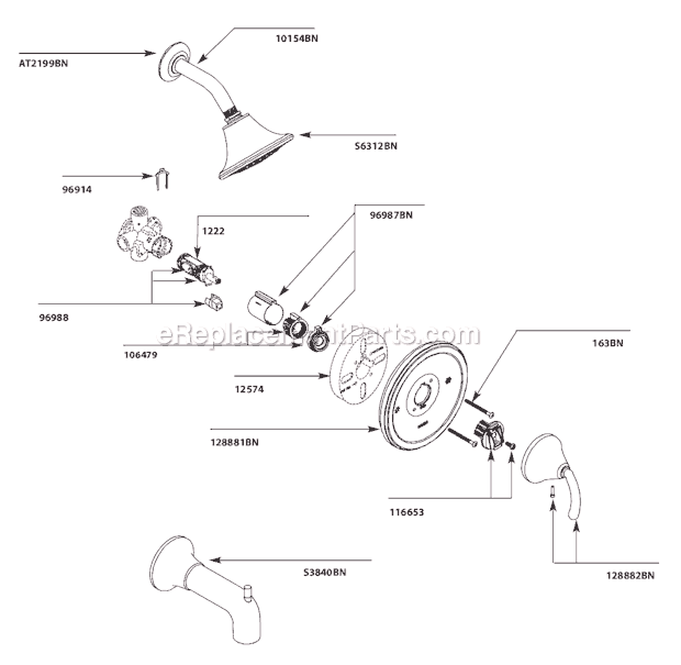 Moen TS2141BN Tub and Shower Faucet Page A Diagram