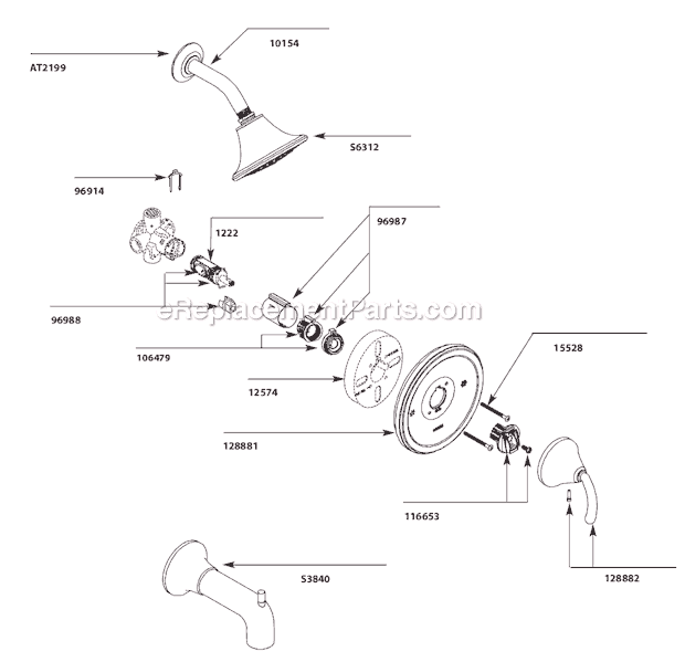 Moen TS2141 Tub and Shower Faucet Page A Diagram