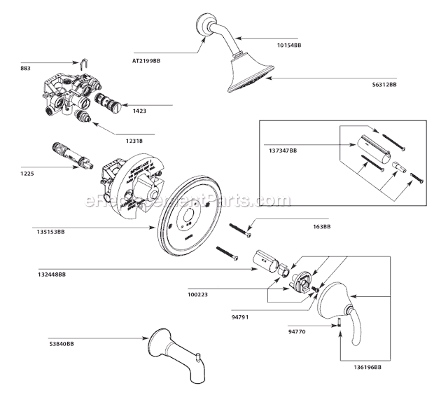 Moen TS2154BB Tub and Shower Faucet Page A Diagram