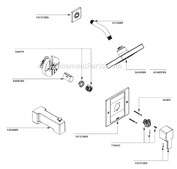 Moen TS2713EPBN Tub and Shower Faucet Page A Diagram