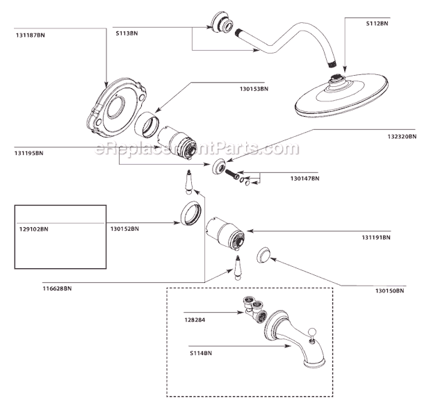 Moen TS3110BN Tub and Shower Faucet Page A Diagram