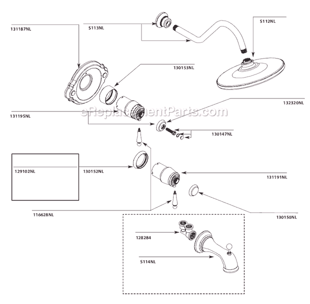 Moen TS3110NL Tub and Shower Faucet Page A Diagram