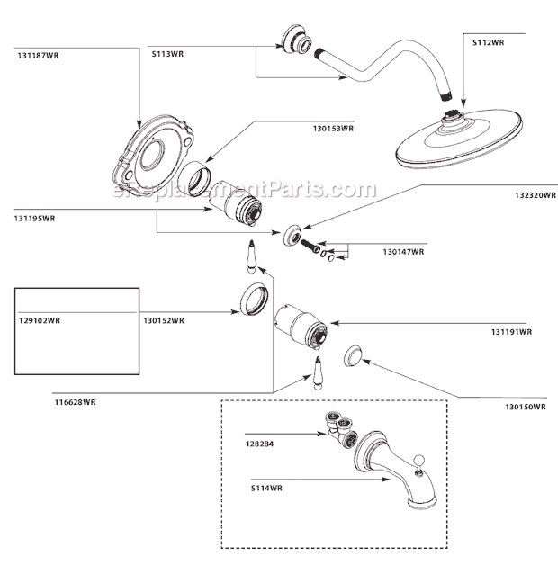 Moen TS3110WR Tub and Shower Faucet Page A Diagram