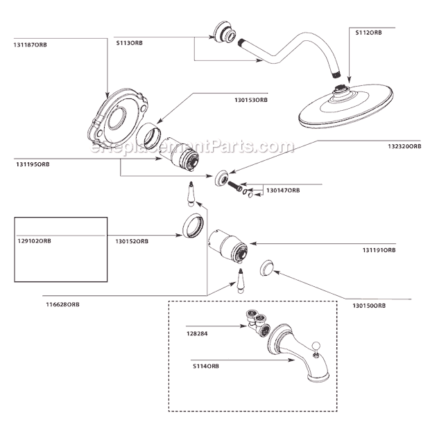 Moen TS3112ORB Tub and Shower Faucet Page A Diagram