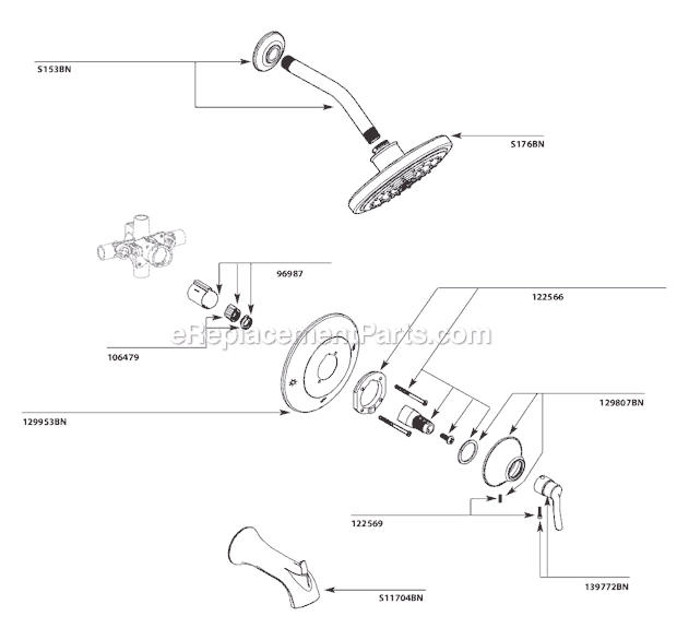 Moen TS3170BN Tub and Shower Faucet Page A Diagram
