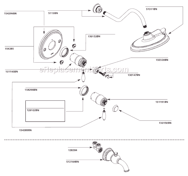 Moen TS32112BN Tub and Shower Faucet Page A Diagram