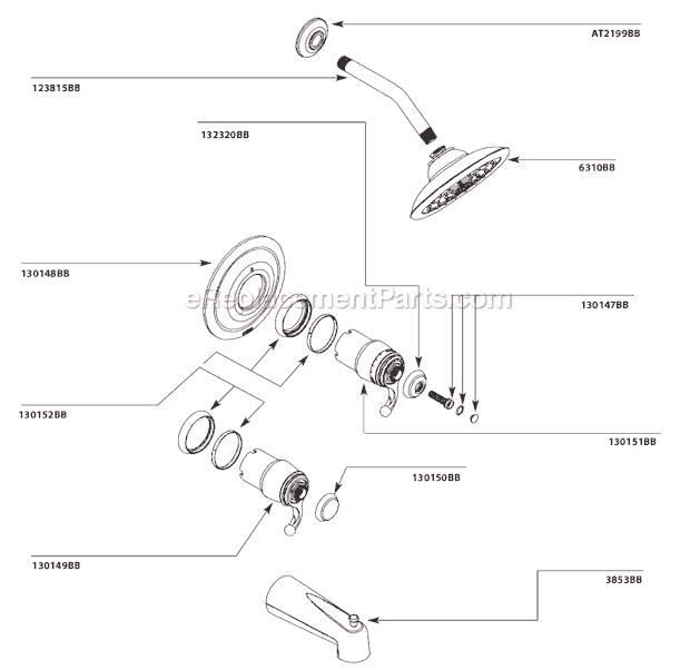 Moen TS3400BB Tub and Shower Faucet Page A Diagram