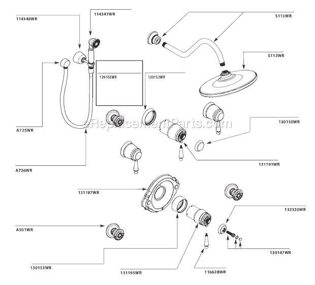 Moen TS516WR Tub and Shower Faucet Page A Diagram