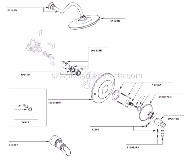 Moen TS8814BN Tub and Shower Faucet Page A Diagram