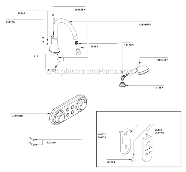 Moen TS9622BN Tub and Shower Faucet Page A Diagram