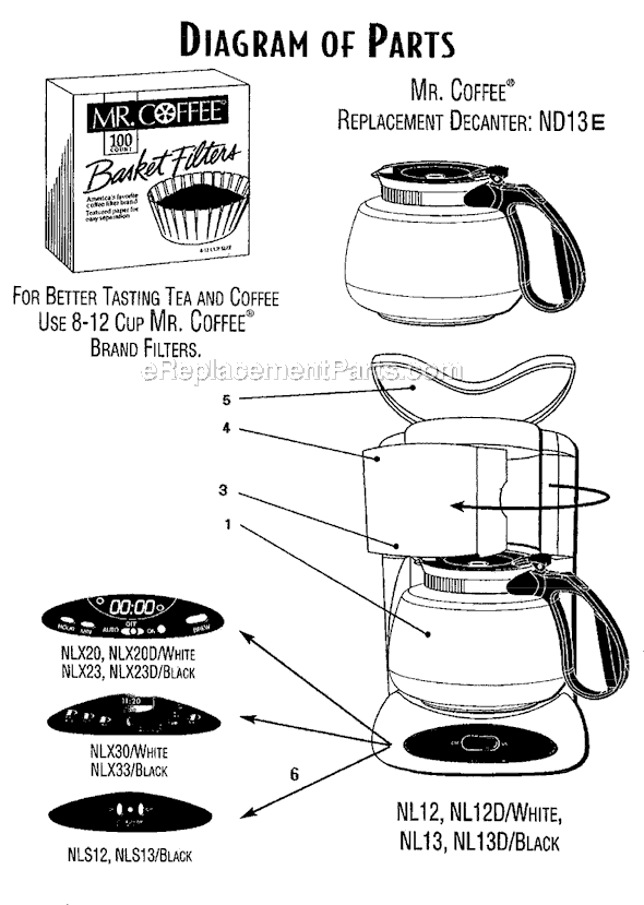 Mr. Coffee NLX23D Coffee Maker Page A Diagram