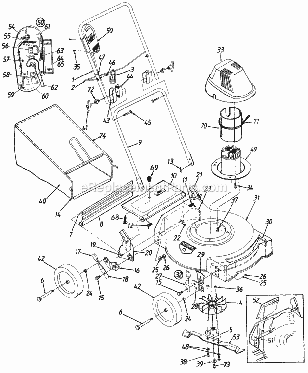 MTD 182-387B129 (1992) Lawn Mower 580-819 Handle_And_Wheel_Assembly Diagram