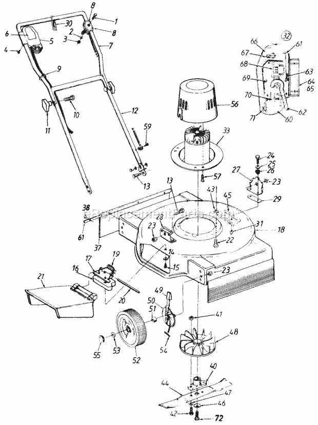 MTD 182-427B009 (1992) Lawn Mower 765368 Deck_And_Handle_Assembly Diagram