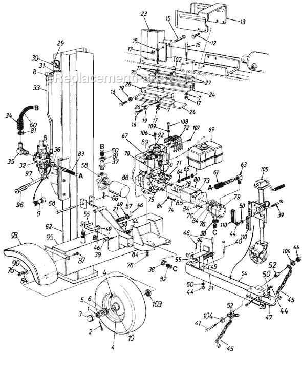 MTD 246-638-101 (1996) Log Splitter Page A Diagram