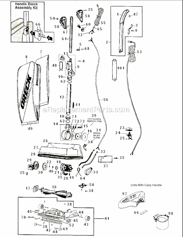 Oreck U2000RB-1 Upright Endurolife V-Belt Vacuum Page A Diagram