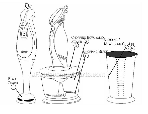 Oster 2605 Hand Blender w/ Chopper Page A Diagram