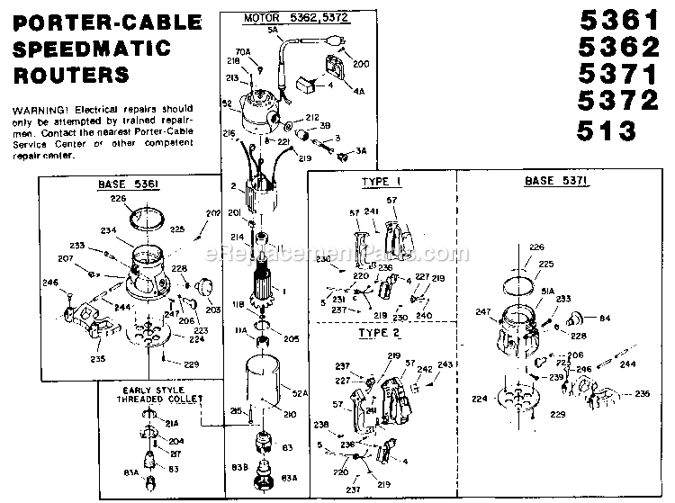 Porter Cable 5361 Router Page A Diagram