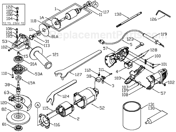 Porter Cable 7406 TYPE 1 4-1/2 inch Angle Grinder Page A Diagram