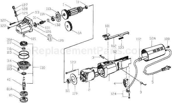 Porter Cable 7408 TYPE 1 4-1/2 inch Angle Grinder Page A Diagram