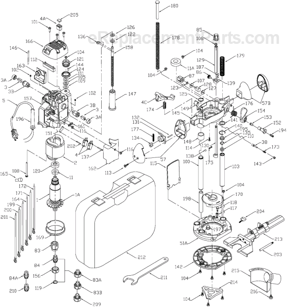 Porter Cable 7529 TYPE 1 Plunge Router Page A Diagram